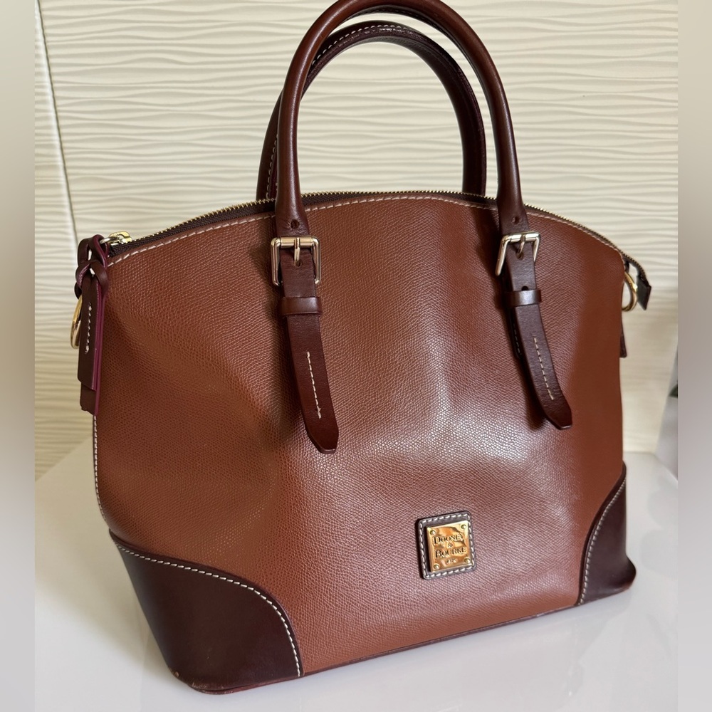 Dooney & Bourke Handbag, Pebble Grain Domed Satchel, Two Tone Brown